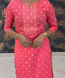 Pink Color Silk Cotton Straight Cut Kurti  / LSS169