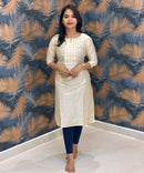 Beige Color Silk Cotton Straight Cut Kurti with Pocket / LSS169
