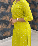 Yellowish Green Color Silk Cotton Straight Cut Kurti  / LSS169