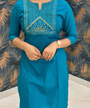 Rama Green Color Silk Cotton Straight Cut Kurti  / LSS169