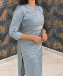 Gray Color Silk Cotton Straight Cut Kurti  / LSS169