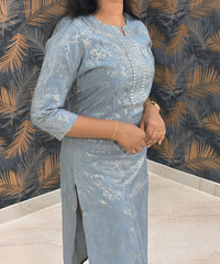 Gray Color Silk Cotton Straight Cut Kurti  / LSS169