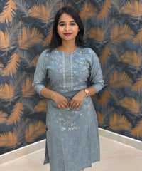 Gray Color Silk Cotton Straight Cut Kurti  / LSS169