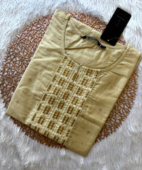 Beige Color Silk Cotton Straight Cut Kurti with Pocket / LSS169