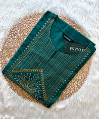 Rama Green Color Silk Cotton Straight Cut Kurti  / LSS169