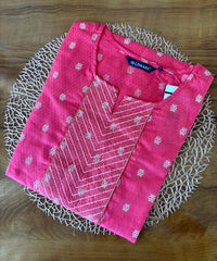 Pink Color Silk Cotton Straight Cut Kurti  / LSS169