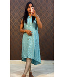 Sky Blue Rayon Fish Cut model Pocket Kurti / LSS142