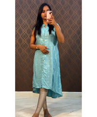 Sky Blue Rayon Fish Cut model Pocket Kurti / LSS142