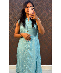 Sky Blue Rayon Fish Cut model Pocket Kurti / LSS142