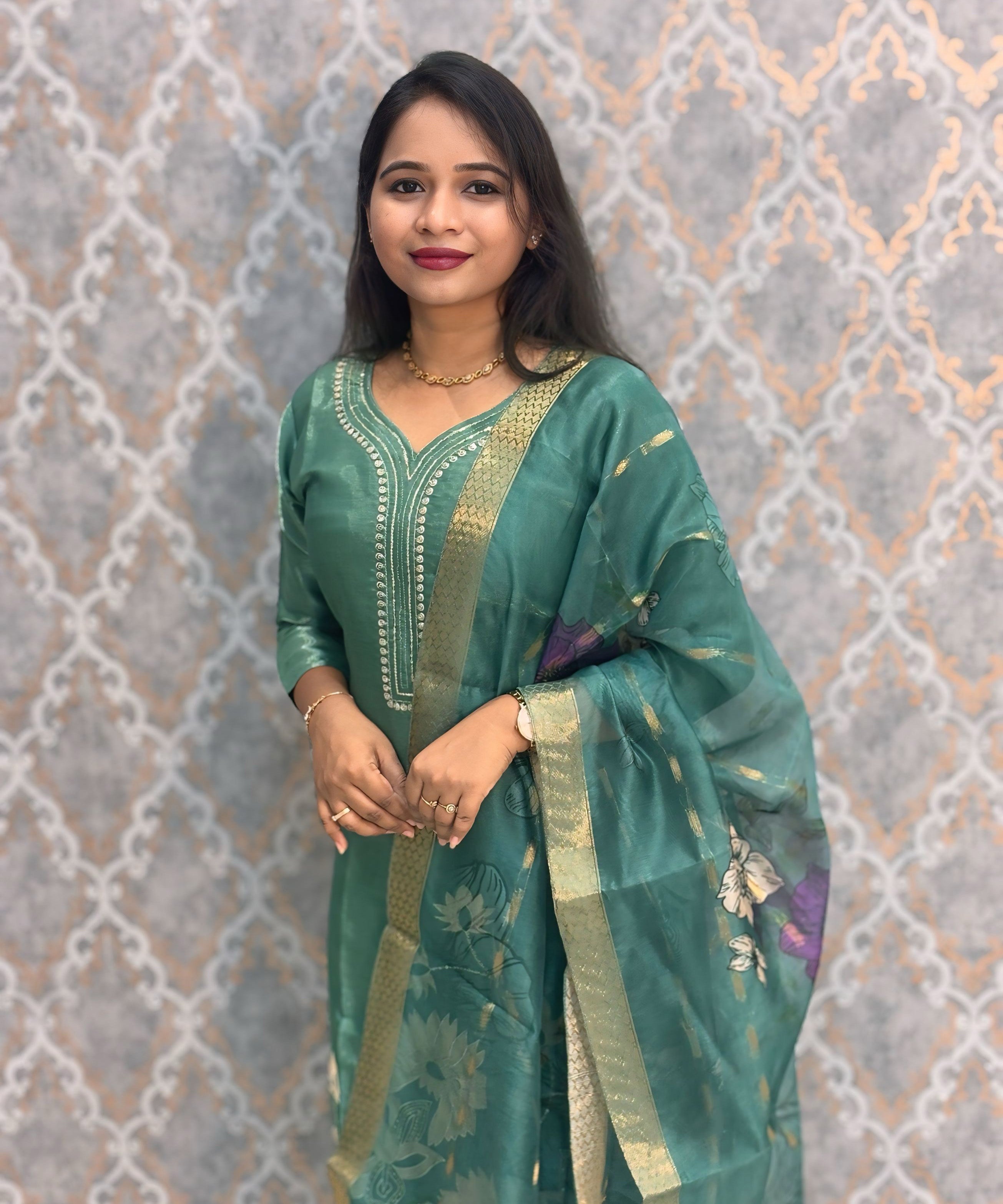 Soft Satin Shimmer Designer Ethnic 3 Piece Salwar Set / ESS387