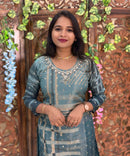 Teal Blue Color Premium Aari work Designer 3 Piece Salwar Set / ESS346