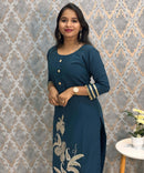 Teal Blue Designer Premium 3 Piece Salwar Set  / ESS363