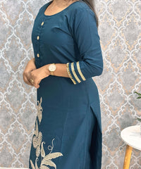 Teal Blue Designer Premium 3 Piece Salwar Set  / ESS363