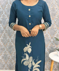 Teal Blue Designer Premium 3 Piece Salwar Set  / ESS363