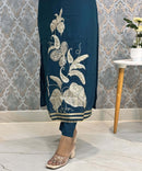 Teal Blue Designer Premium 3 Piece Salwar Set  / ESS363