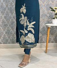 Teal Blue Designer Premium 3 Piece Salwar Set  / ESS363