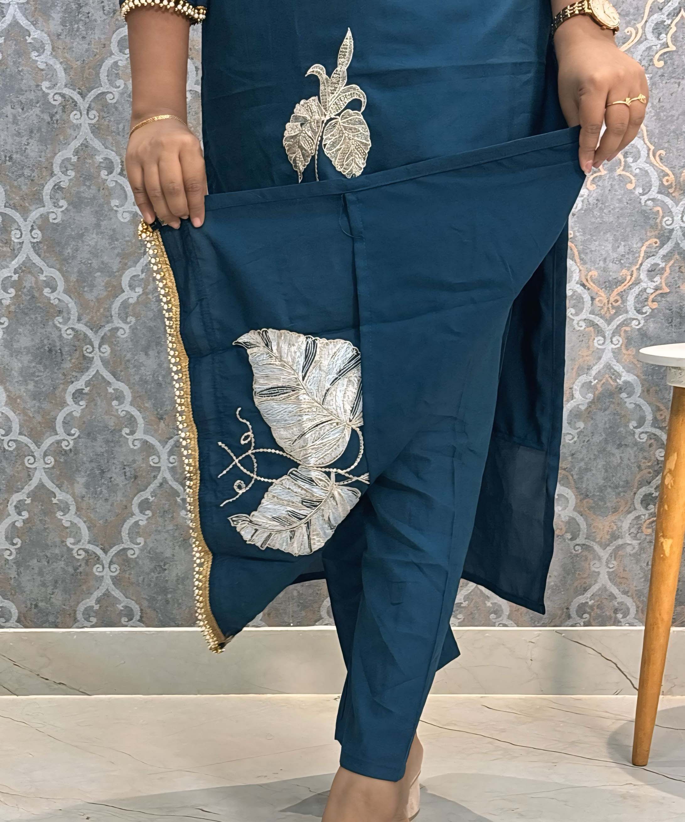 Teal Blue Designer Premium 3 Piece Salwar Set  / ESS363