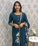 Teal Blue Designer Premium 3 Piece Salwar Set  / ESS363