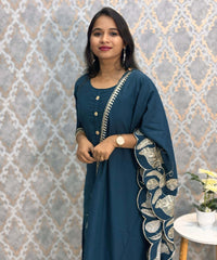 Teal Blue Designer Premium 3 Piece Salwar Set  / ESS363