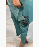 Tortoise Green Color V neck Premium Ethnic Co-ord Set / ESS257