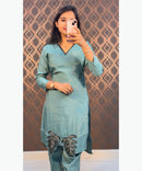 Tortoise Green Color V neck Premium Ethnic Co-ord Set / ESS257