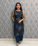 Blue Color Floral Design Vatican Silk Coord Set with Sleeves / ESS418