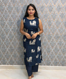 Blue Color Elephant Design Vatican Silk Coord Set with Sleeves / ESS418