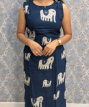 Blue Color Elephant Design Vatican Silk Coord Set with Sleeves / ESS418