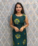 Dark Green Color Floral Design Vatican Silk Coord Set with Sleeves / ESS418