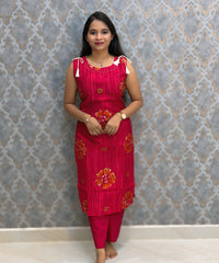 Cherry Pink Color Floral Design Vatican Silk Coord Set with Sleeves / ESS418