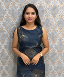 Blue Color Floral Design Vatican Silk Coord Set with Sleeves / ESS418