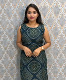 Teal Blue Color Floral Design Vatican Silk Coord Set with Sleeves / ESS418