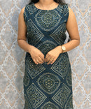 Teal Blue Color Floral Design Vatican Silk Coord Set with Sleeves / ESS418