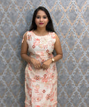 White and Cherry Pink Color Floral Design Vatican Silk Coord Set with Sleeves / ESS418