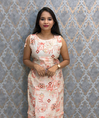 White and Cherry Pink Color Floral Design Vatican Silk Coord Set with Sleeves / ESS418
