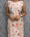 White and Cherry Pink Color Floral Design Vatican Silk Coord Set with Sleeves / ESS418