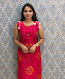 Cherry Pink Color Floral Design Vatican Silk Coord Set with Sleeves / ESS418