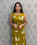 Mustard Yellow Color Elephant Design Vatican Silk Coord Set with Sleeves / ESS418