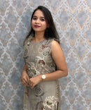 Taupe Grey Color Floral Design Vatican Silk Coord Set with Sleeves / ESS418