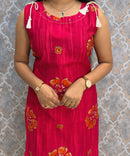 Cherry Pink Color Floral Design Vatican Silk Coord Set with Sleeves / ESS418
