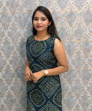 Teal Blue Color Floral Design Vatican Silk Coord Set with Sleeves / ESS418