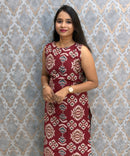 Maroon Color Floral Design Vatican Silk Coord Set with Sleeves / ESS418
