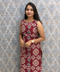 Maroon Color Floral Design Vatican Silk Coord Set with Sleeves / ESS418