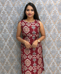 Maroon Color Floral Design Vatican Silk Coord Set with Sleeves / ESS418