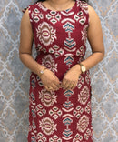 Maroon Color Floral Design Vatican Silk Coord Set with Sleeves / ESS418