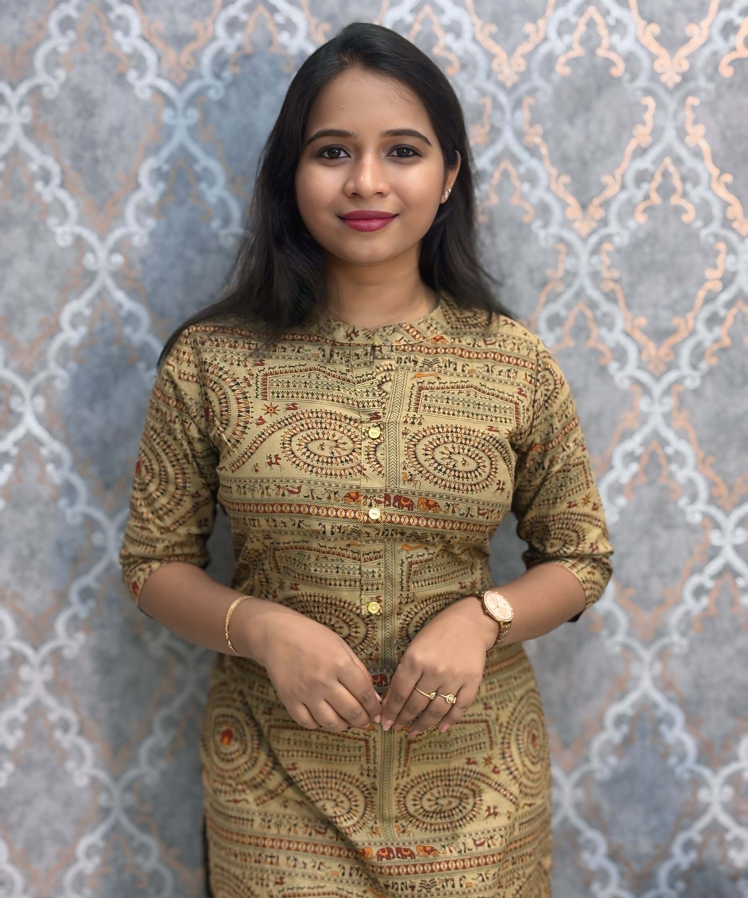 Chinese Collar with Design Warli Printed Flex Cotton Kurti  / LSS200