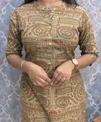 Chinese Collar with Design Warli Printed Flex Cotton Kurti  / LSS200