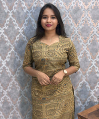 Sweet Heart Neck with Design Warli Printed Flex Cotton Kurti with Pocket / LSS200