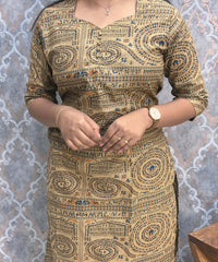 Sweet Heart Neck with Design Warli Printed Flex Cotton Kurti with Pocket / LSS200