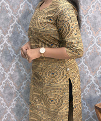 Sweet Heart Neck with Design Warli Printed Flex Cotton Kurti with Pocket / LSS200